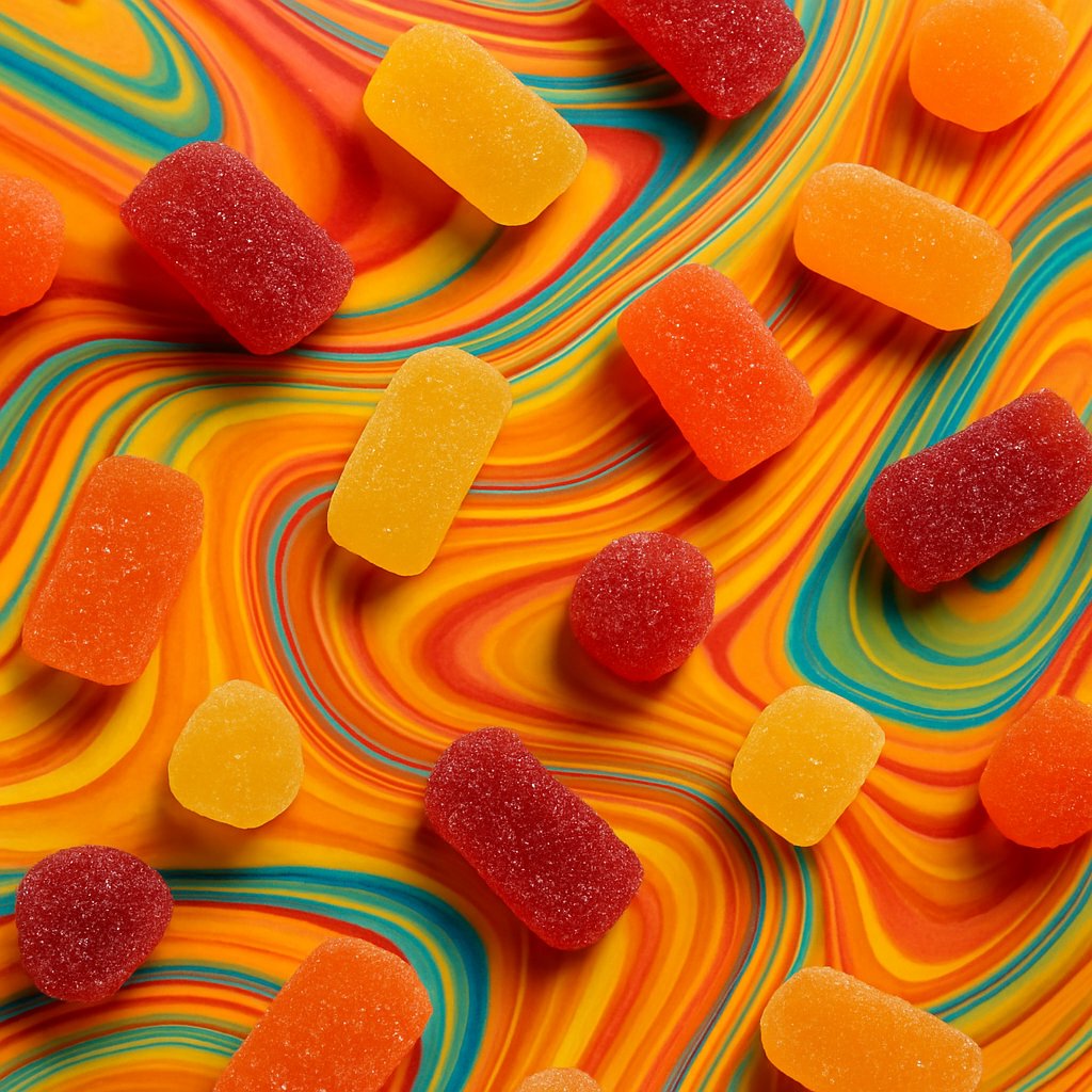 Colorful gummy energy supplements